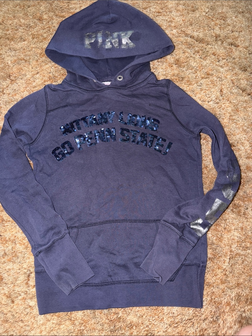 Vintage PINK Victoria's Secret Navy Sequin 'Penn State' Girls Hoodie